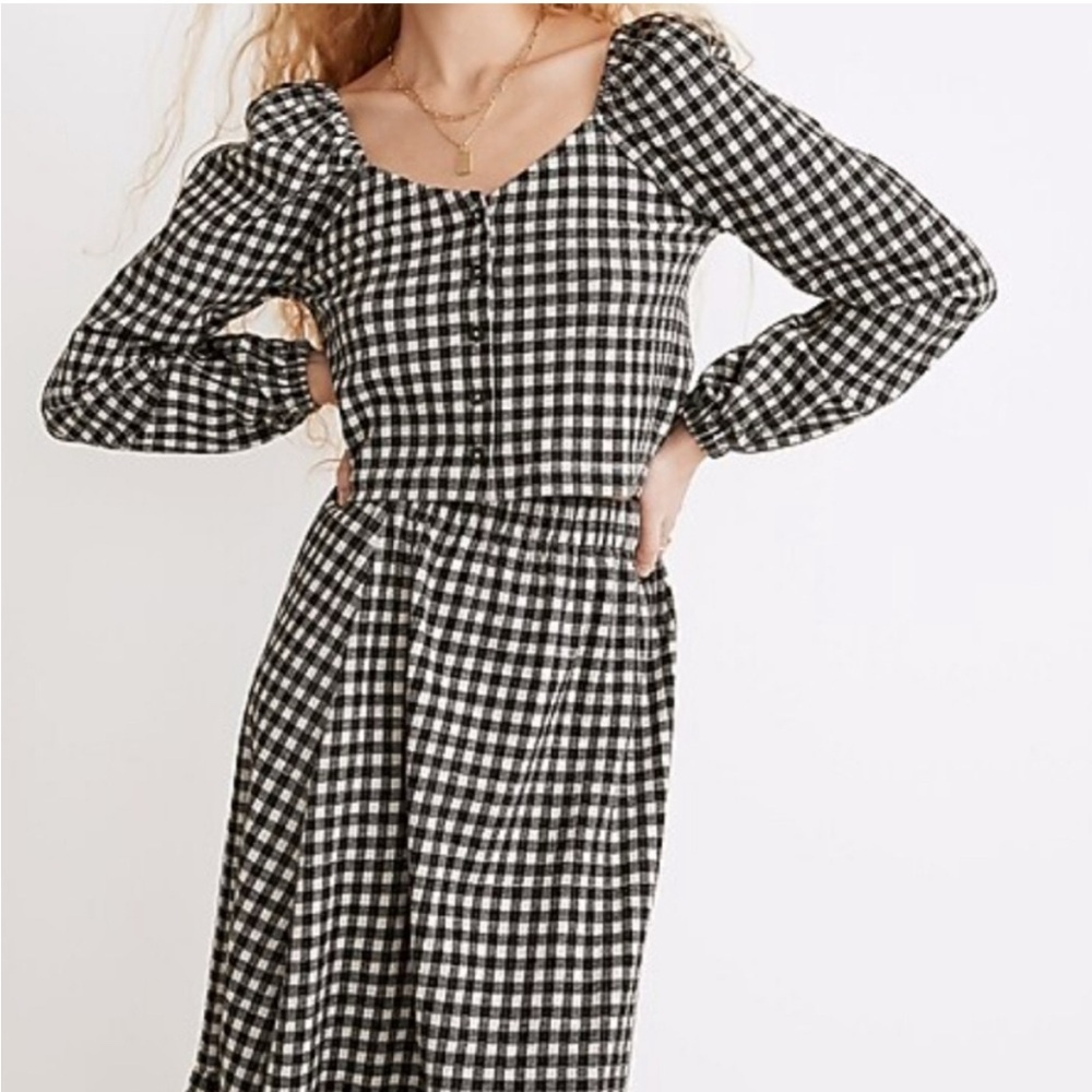 Madewell Black & White Gingham Long Sleeeve Crop Top Size XL